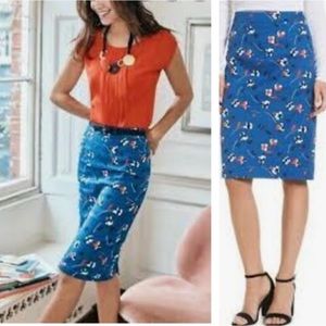 BODEN Martha Pencil Straight Skirt Red White Blue Floral Textured Slit Workwear
